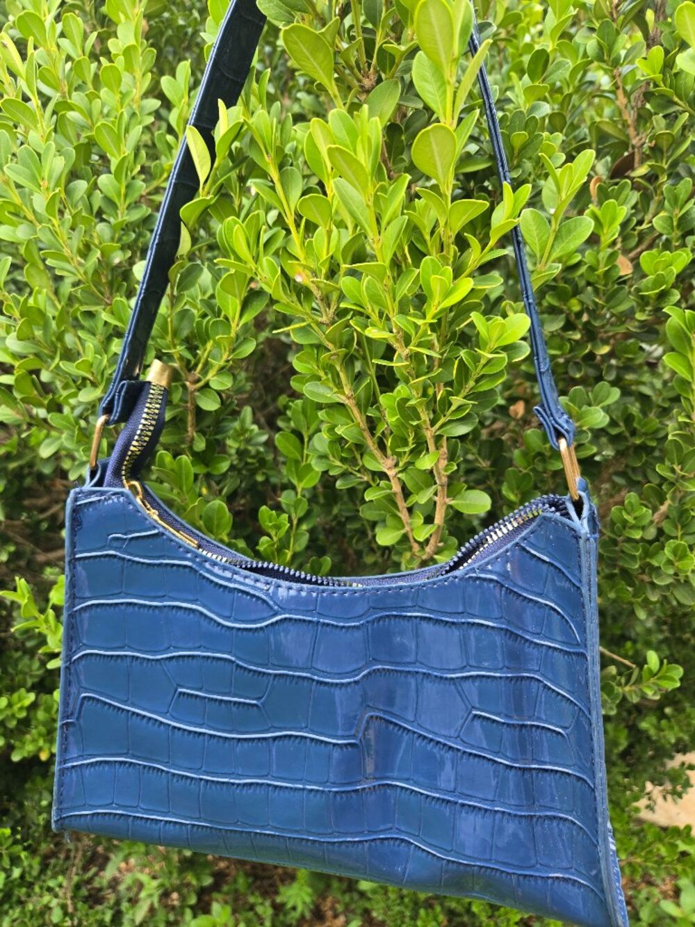 ROYAL BLUE Faux Reptile Texture Shoulder bag